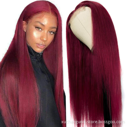 Uniky 99J Burgundy Red Color Customized Texture Long 40-50 Inches Brazilian Cuticle Aligned Hair Lace Front Wigs